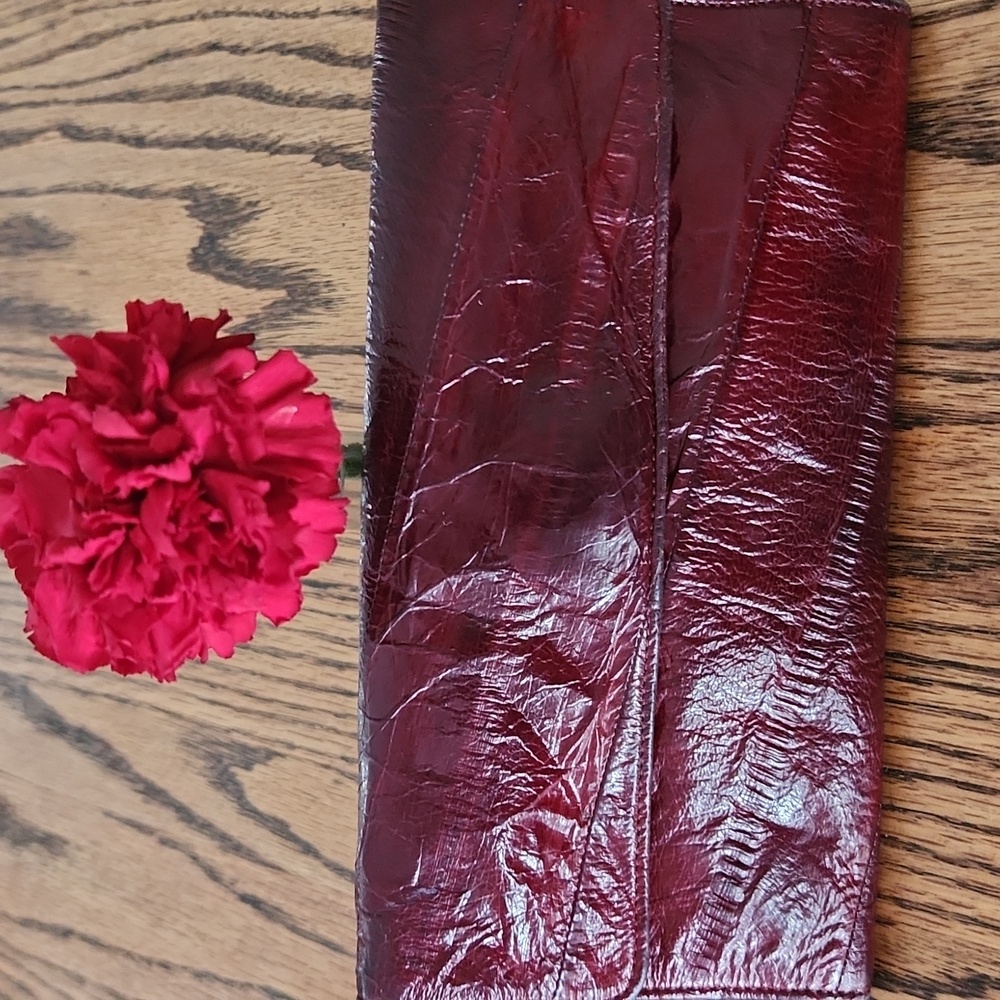 Vintage Burgundy Eel Skin Leather Clutch Wallet - Picture 5 of 11